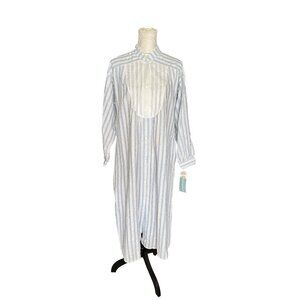 Victorian Style Striped Nightgown By Gilligan OMalley Long White & Blue Size S